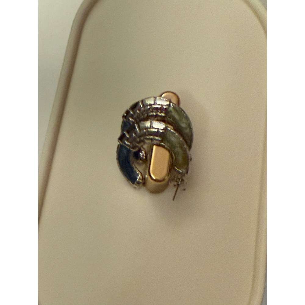 Vintage Two Tone Enamel 3/4 Circle Hoop Earrings Blue Green Silver Tone Post - Picture 6 of 10